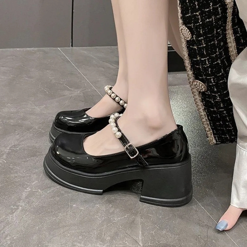 

Autumn 2025 New Women's French High End Leather Mary Jane Flats Platform Thick Sole Match Dresses
