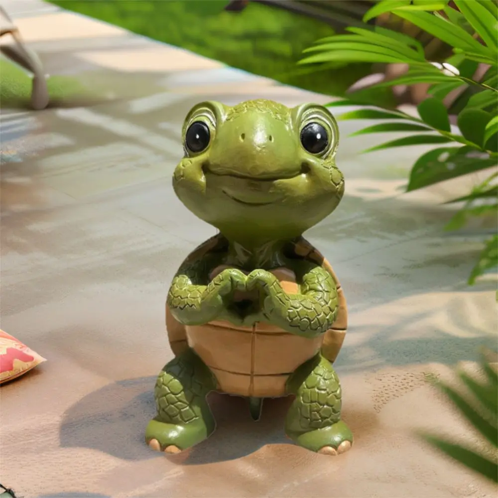 Estatua de tortuga con forma de corazón, exquisita estatuilla de tortuga en miniatura de resina, adorno de tortuga de jardín resistente a la intemperie para estanque, patio y porche