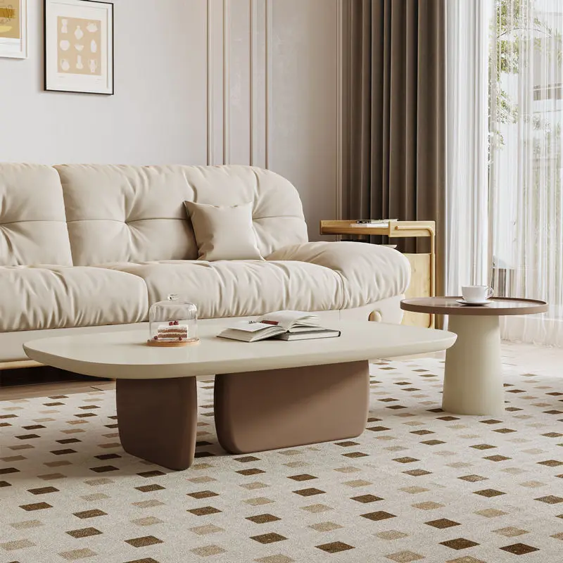 

Light luxury cream style modern simple special-shaped irregular rock slab coffee table household living room small apartment