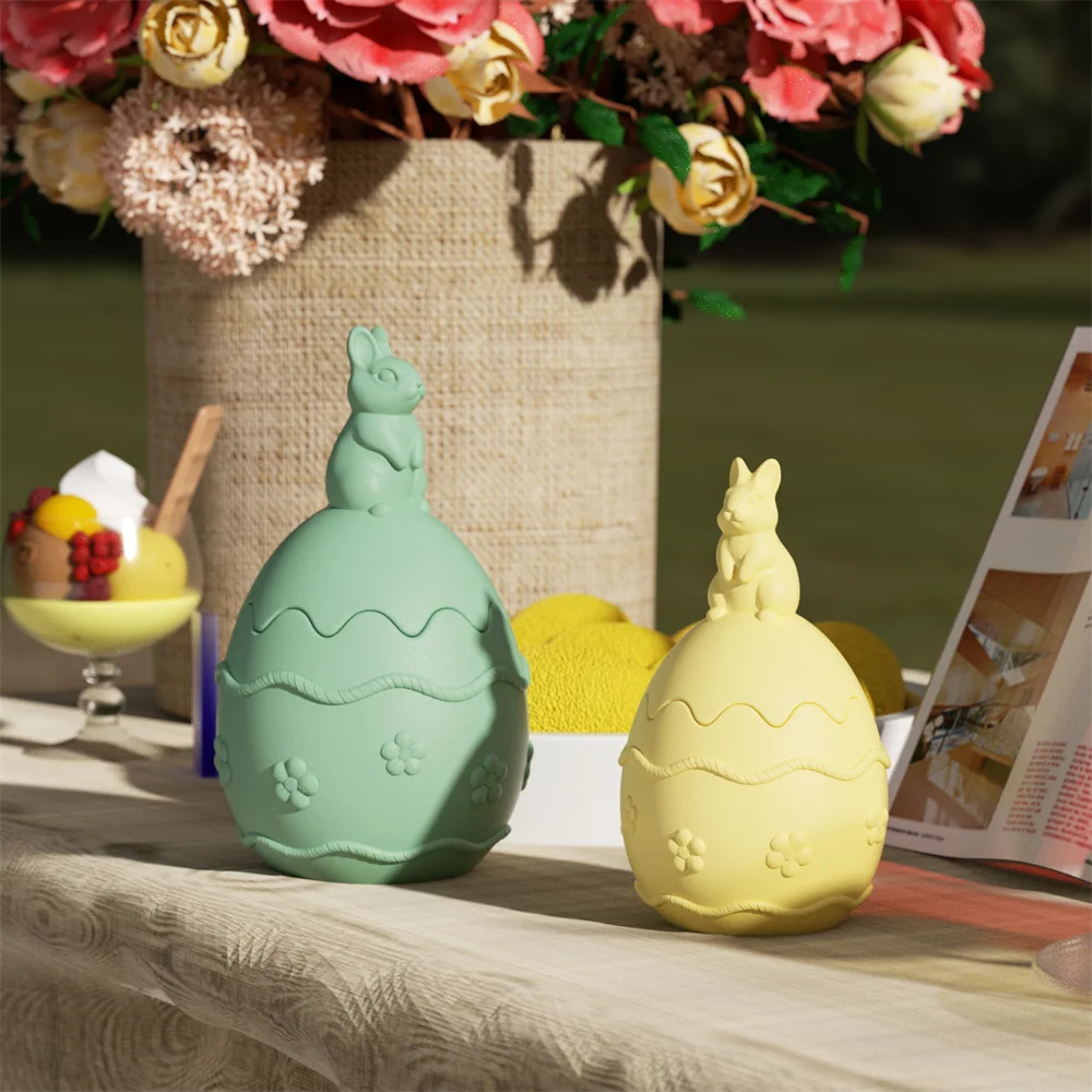 Nicole Bunny-Topped Easter Egg Candle Jar Silikonowe formy do betonu Ręcznie robione Jesmonite Świeca Wielkanocna Forma do tworzenia naczyń