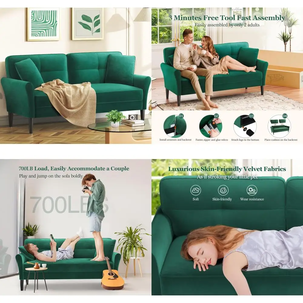 

compact 69" sofa with plush cushions, comfortable 2-pillow loveseat, easy assembly tool-free loveseat sofa, durable 700lb capaci