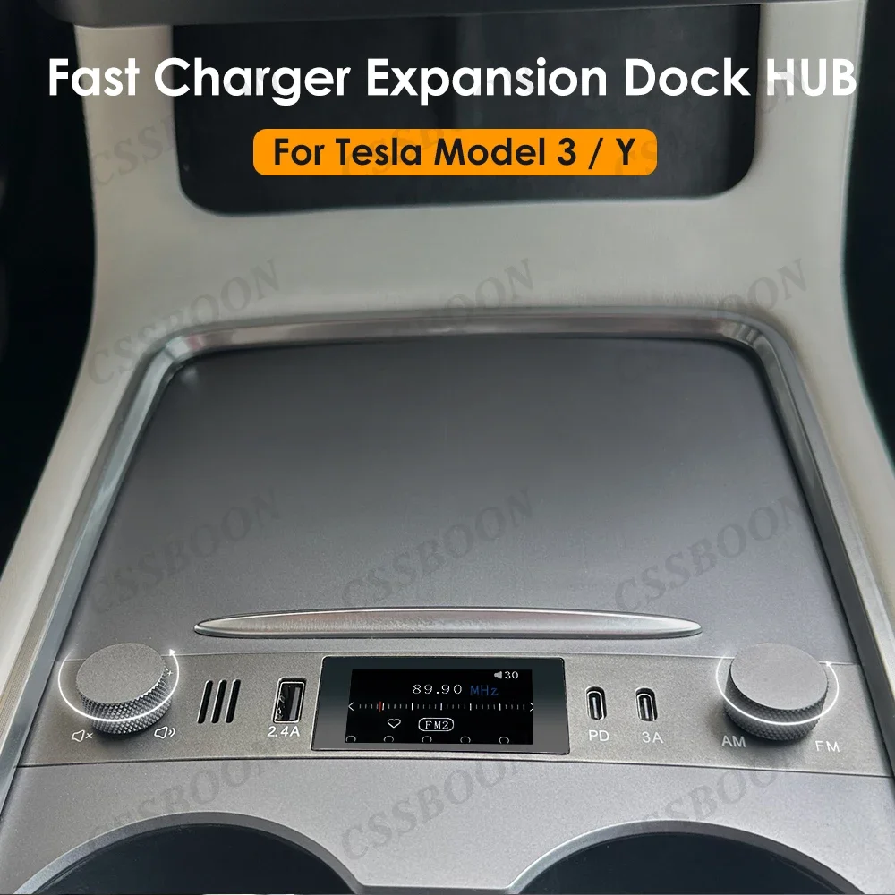 CSSBOON Model 3 Y FM Radio Expansion Dock Station For Tesla Car Interior Fast Charging Dock