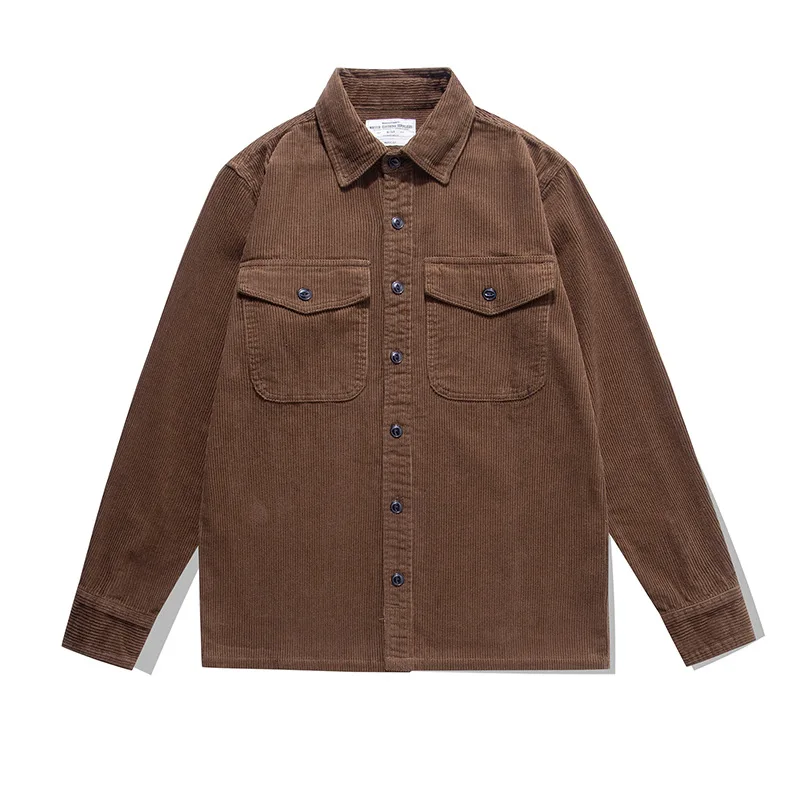 2026 Autumn Winter Men Solid Multi Pockets Turn-down Collar Simple Daily Thicken Corduroy Jackets American Fashion Male Clothes