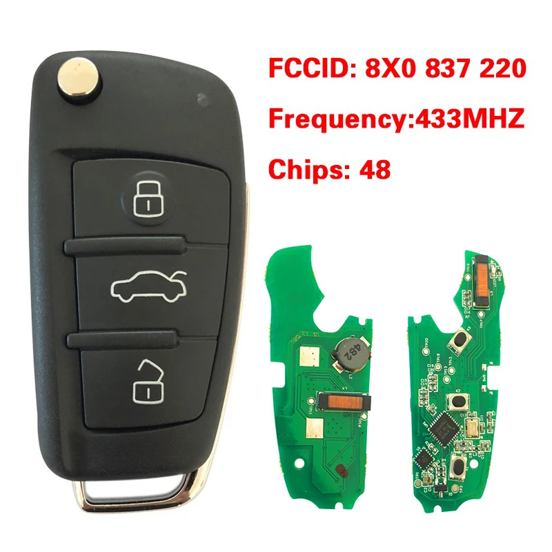 

CN008073 Послепродажный 3-кнопочный смарт-ключ дистанционного управления FCC 8X0 837 220 48 чип 434 МГц Бесключевое управление Go для A1 S1 Q3 2010+