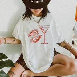 Martini Oyster Print 90s Retro Graphic Tees Women Grunge Streetwear T-Shirts Cocktail Food Shirt Vintage Y2k Aesthetic Clothes