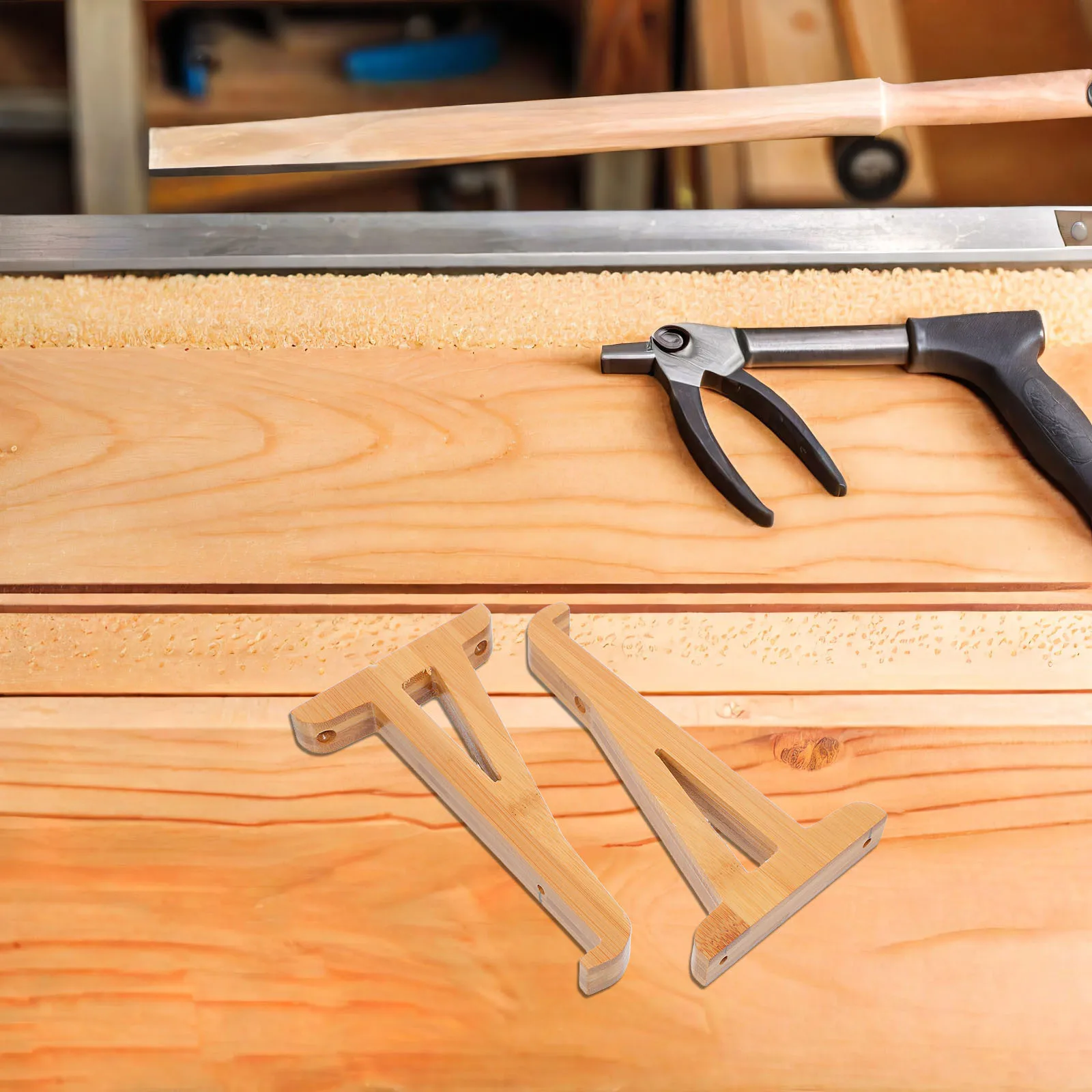 2 Buah Braket Rak Mengambang Penyangga Dinding Kayu Solid Struktur Segitiga Pemasangan Cepat untuk Ruang Tamu Kamar Tidur