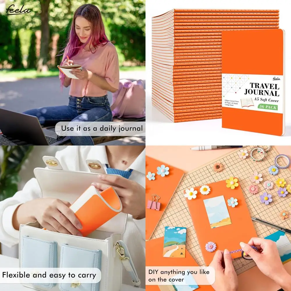 

Блокнот для путешествий A5 оранжевого цвета: линованные и чистые страницы для мужчин и женщин, 8,2 x 5,5 дюймов, в линейку или без линовки, оптовая упаковка для письма и учебы.