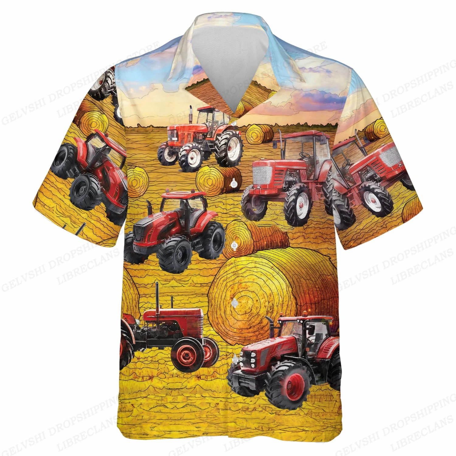 Tractor Hawaiian Shirt Men Fashion Short Sleeve Hawaiian Shirts Cuba Beach Blouse Men\'s Clothing