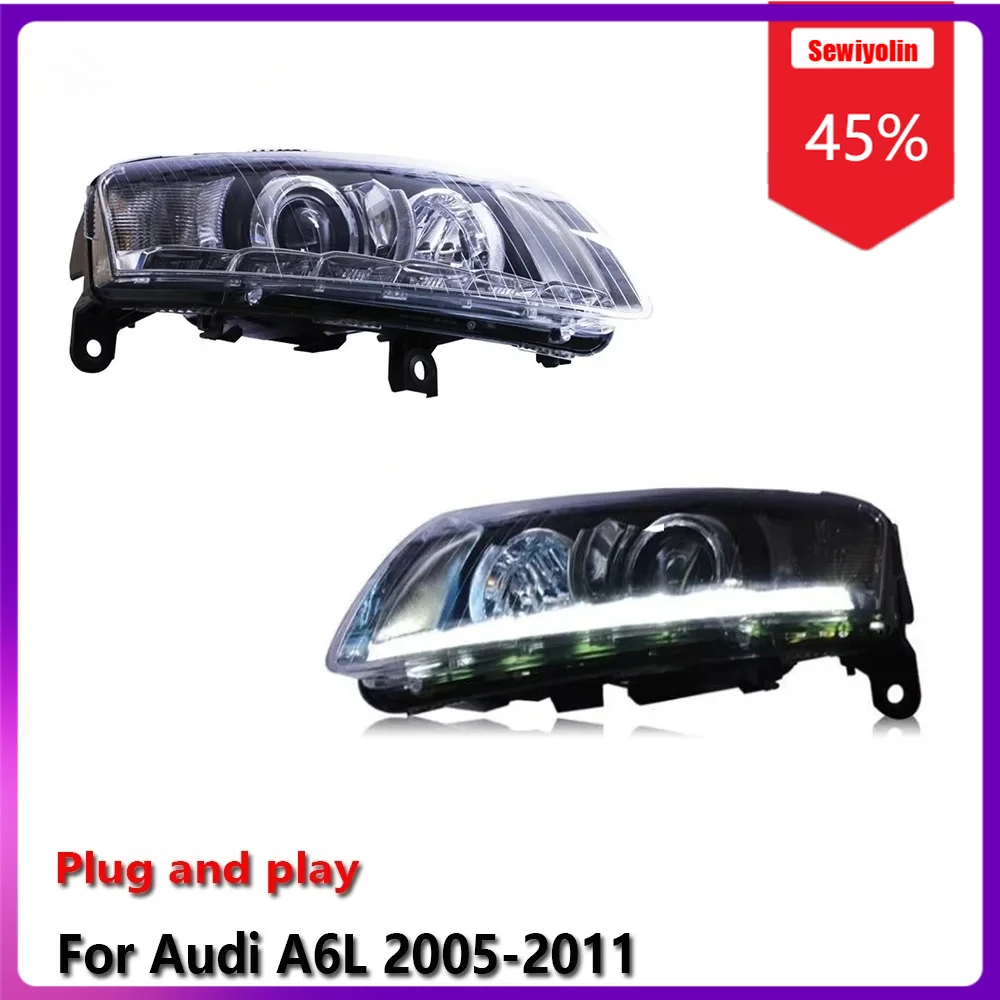 

Sewiyolin автомобильные светодиодные фары в сборе для Audi A6L 2005-2011 противотуманные фары DRL тормозной указатель поворота Plug and Play