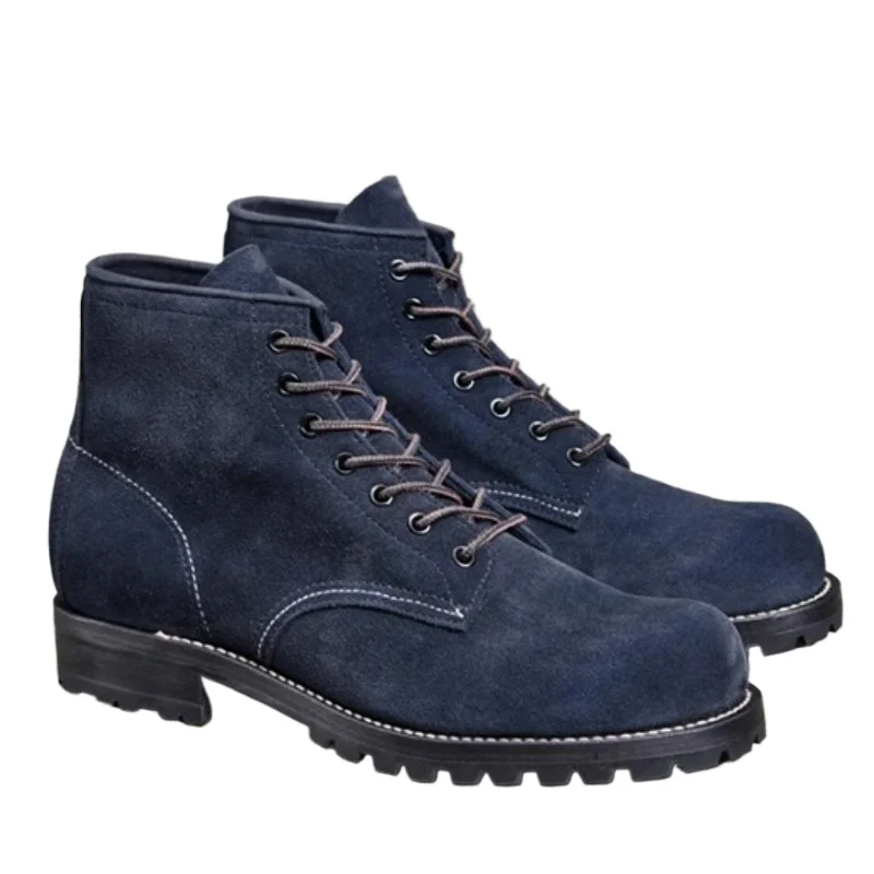 

British Noble Derby Boots Shoes for Men's Comfortable Breathable Hand-sewn Suede Cowhide Italian V-bottom Retro Style Work Boots