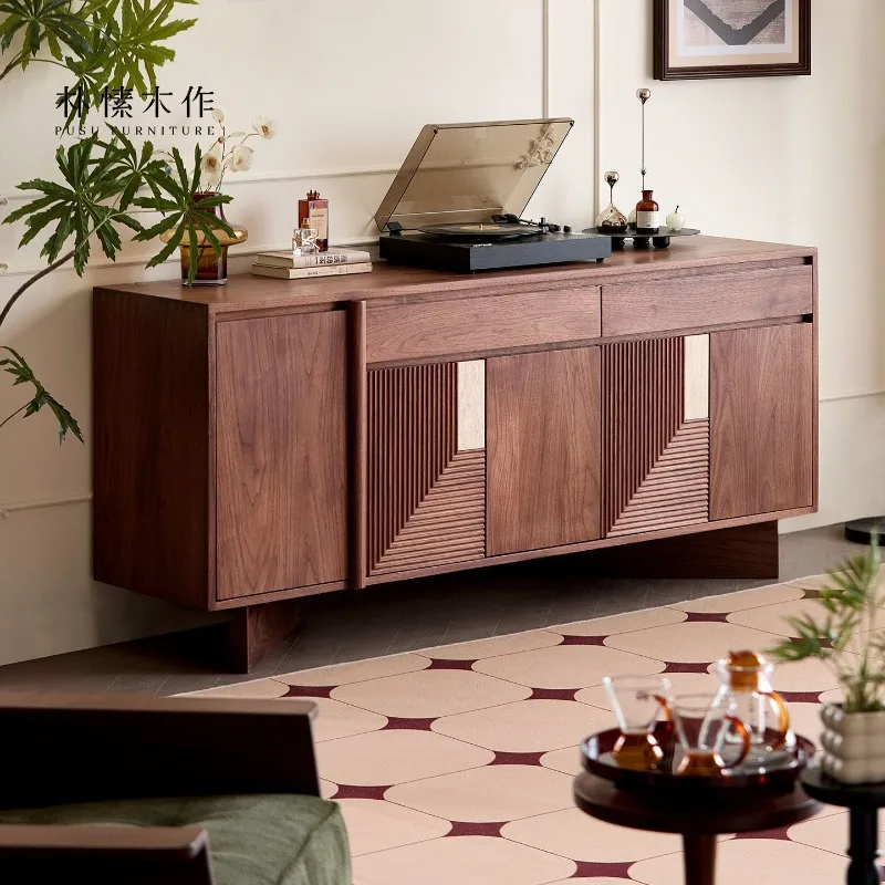 Black walnut solid wood dining side cabinet Middle antique side cabinet Restaurant locker Retro entrance chest cabinet