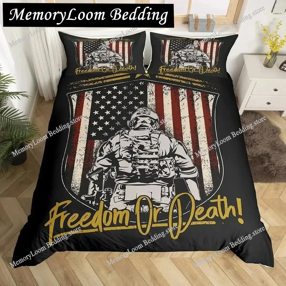Soldier Duvet Cover Set Army Rifle Machine Gun Bedding Set for Boys Under Mission Army Bedclothes Polyester Quilt Cover