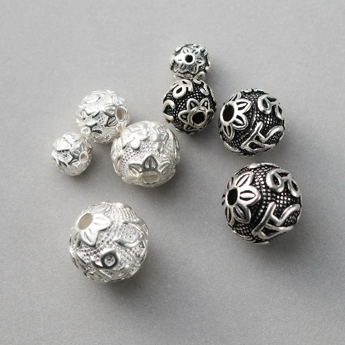 925 Sterling Silver Craftwork Buddhism Mantras Round Spacer Beads 6 8 10 12 14 16mm Buddha Silver Charm Beads DIY Jewelry Making