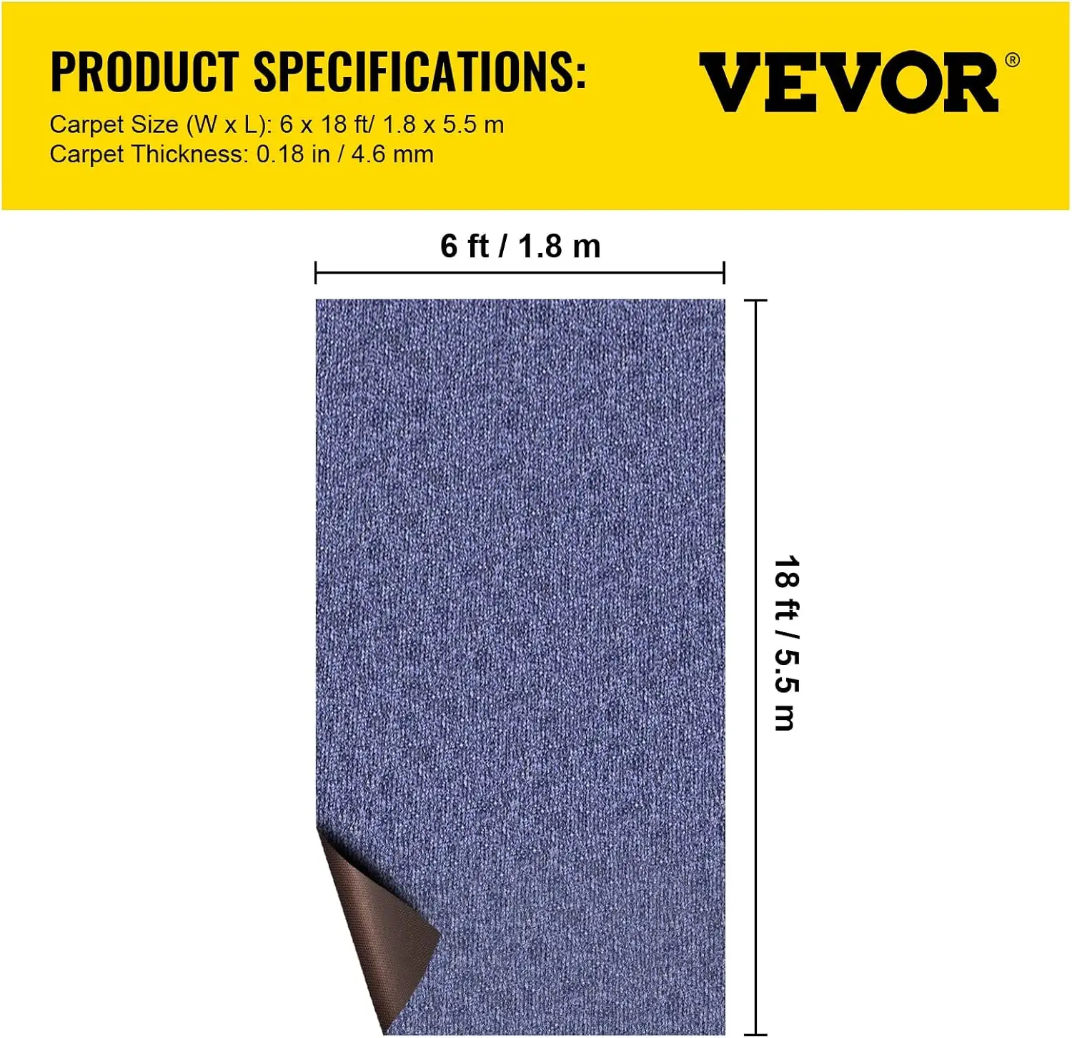 6 ft x 18 ft Deep Blue Marine Carpet for Boats Waterproof - 0.18