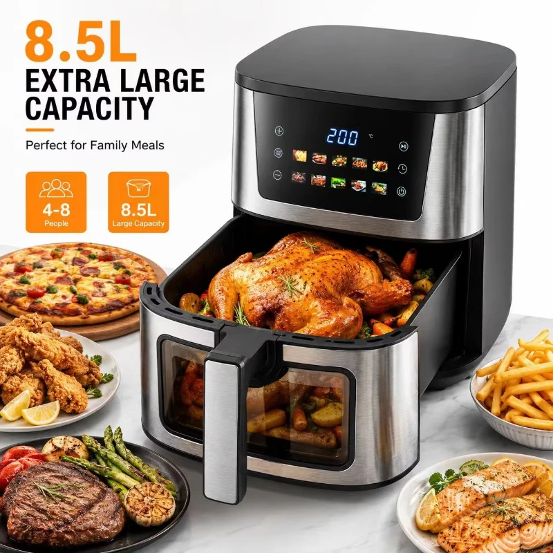 Home Using 8.5L Air Fryer 2400W 4 Heating Elements 25% Faster  Certified Smart Air Fryer Visible Window view 4