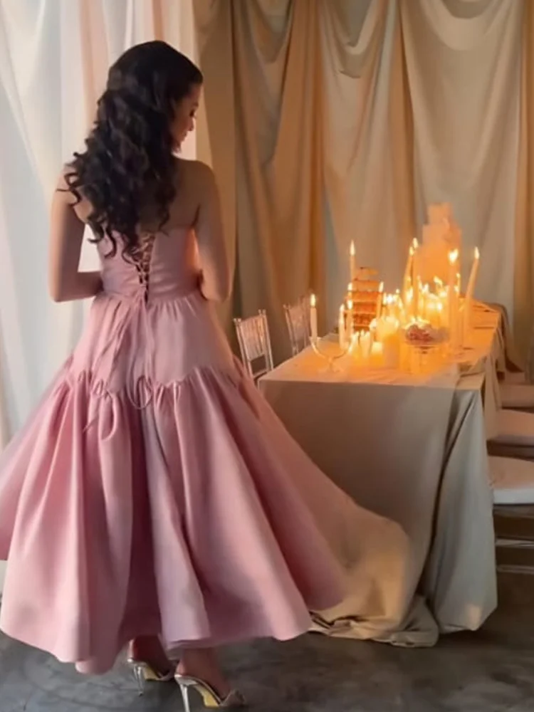 فستان Jirocum وردي على شكل حرف A للحفلات الراقصة للنساء مطرز بالكريستال للحفلات المسائية بأربطة بدون أكمام بطول الأرض فساتين مناسبة رسمية #4