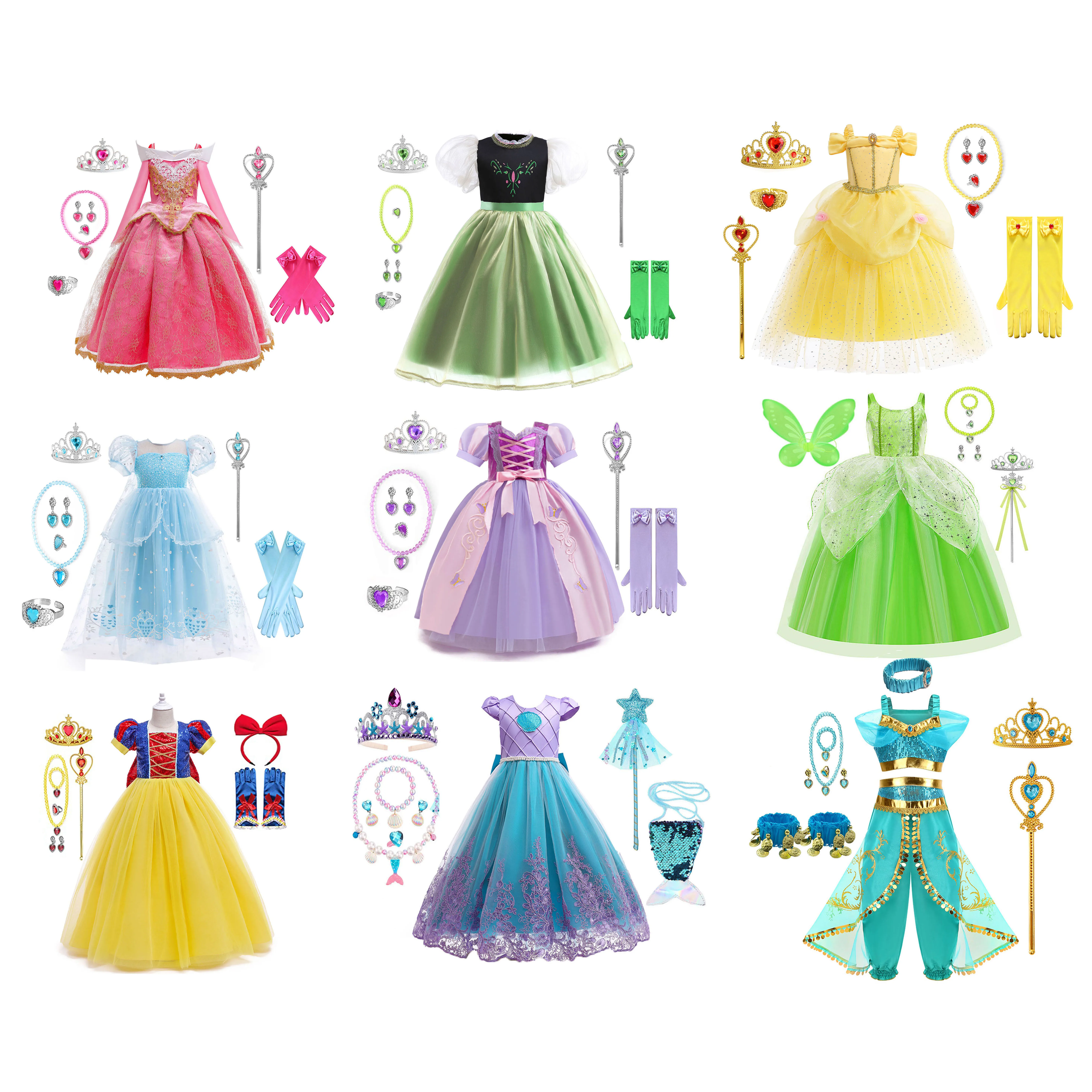 

Little Girls Movie Beauty and the Beast Princess Bella Frozen Elsa Anna Rapunzel Princess and the Frog Snow White Dress
