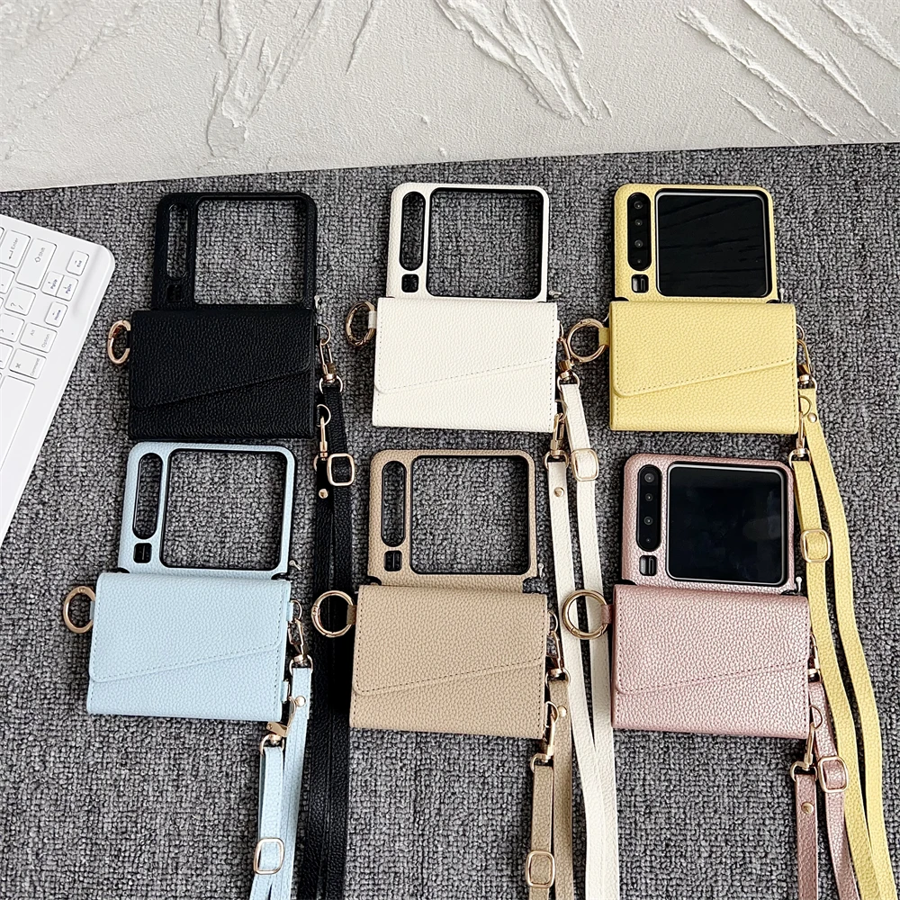 لهواوي بورا X 5G الحبل حافظة جلدية Crossbody حزام الكتف حافظة للبطاقات محفظة قابلة للطي حامل هاتف حامل بطاقة حقيبة صور
