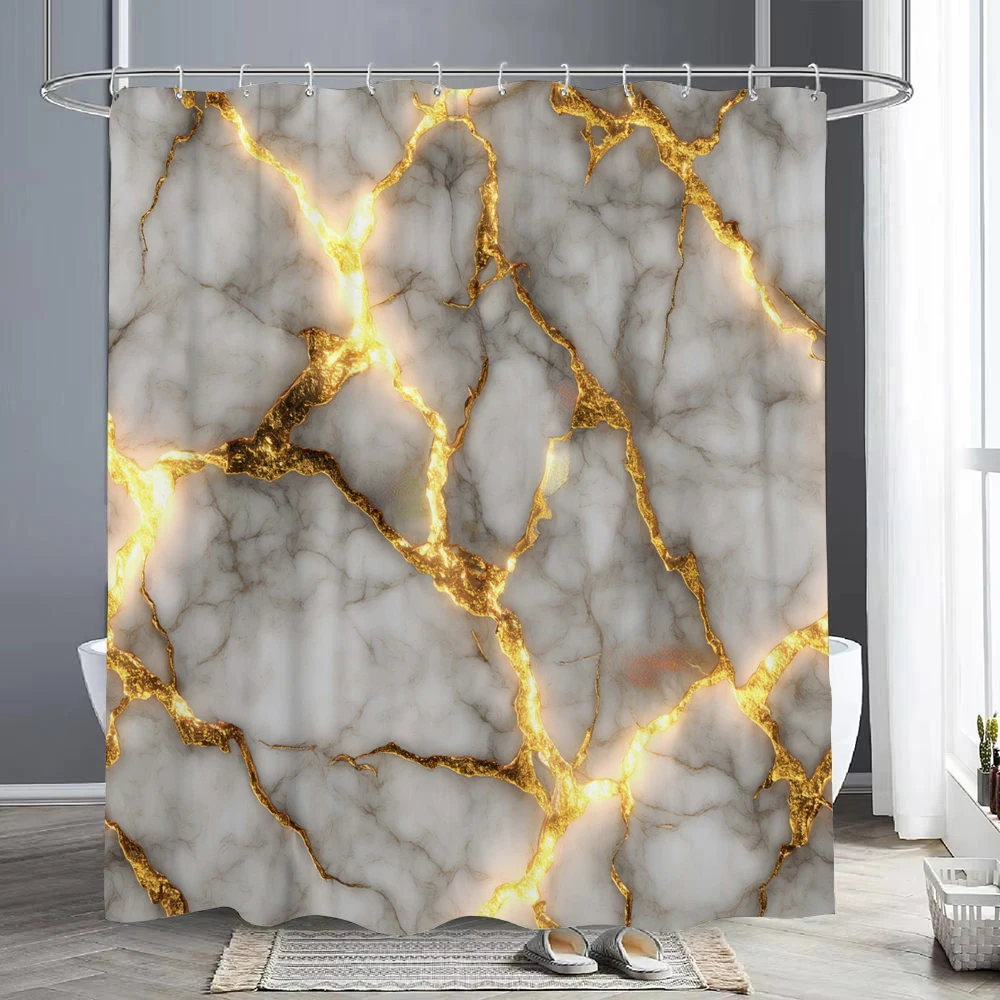 

Luxury Abstract Background Liquid Grey and Gold Marble Texture Shower Curtain,Bathroom Decorative Shower Curtain, with Hooks