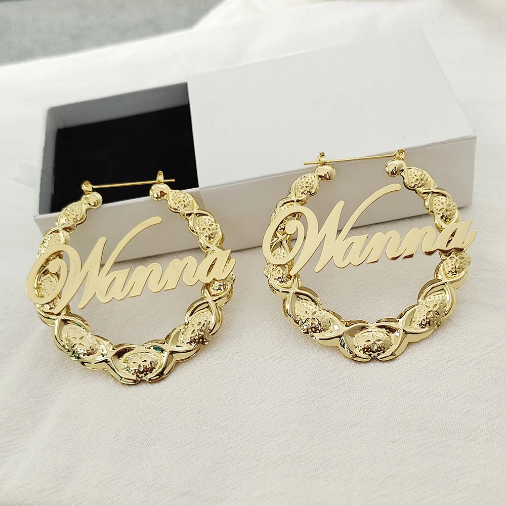 

DODOAI Custom Big Hoop Earring Customize Name Earring Custom Name Bamboo Earrings Custom Hoops for Women 2022 Jewelry for Women