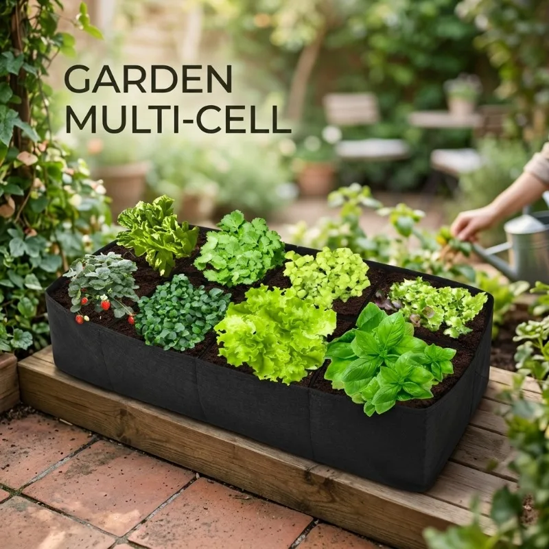 Multi-Pocket Felt Planter Bag, Rectangular Vegetable Grow Bag with 8 Openings, Breathable Fabric for Gardening and Planting