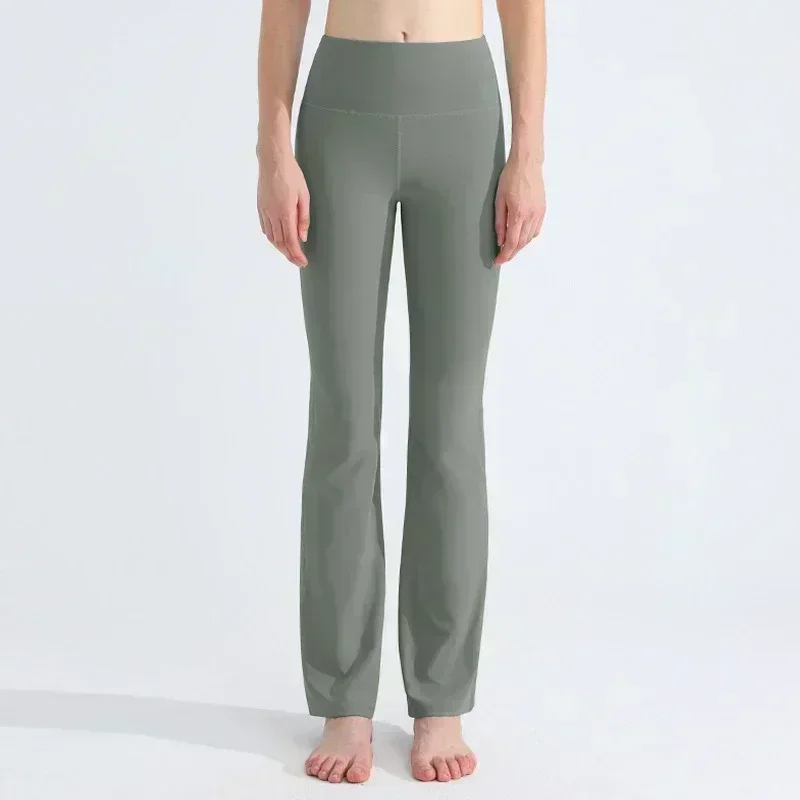 Limão-Calça Feminina de Cintura Ultra Alta, Leggings de Treino de Elasticidade, Perna Larga, Fitness, Yoga, Ginásio, Corrida, Sulco