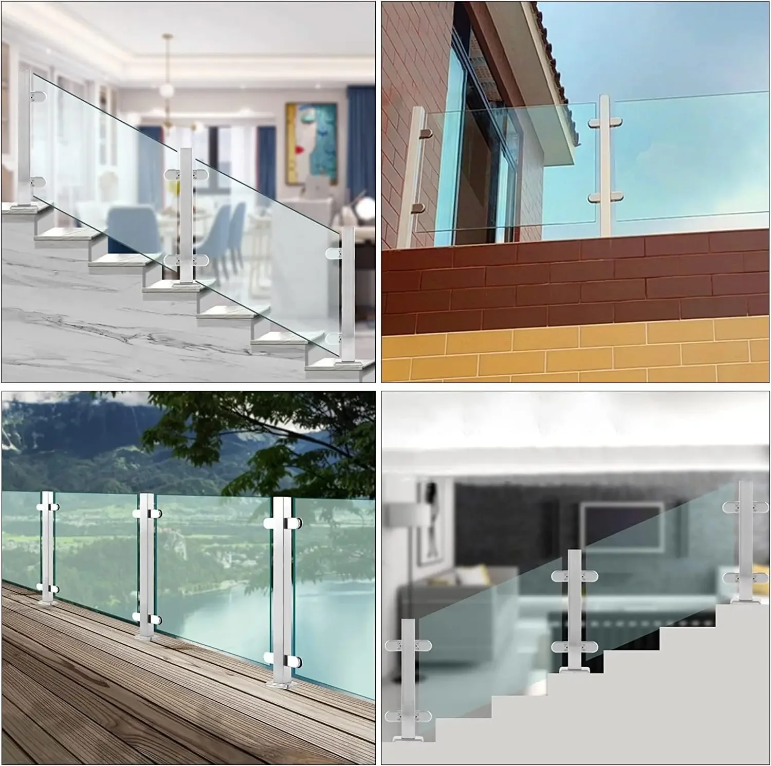 Glass Balustrade Railing Post Glass Balustrade Railing Post with Spigots Clamps, Square Garden Balcony Glass Banister Pole Floor