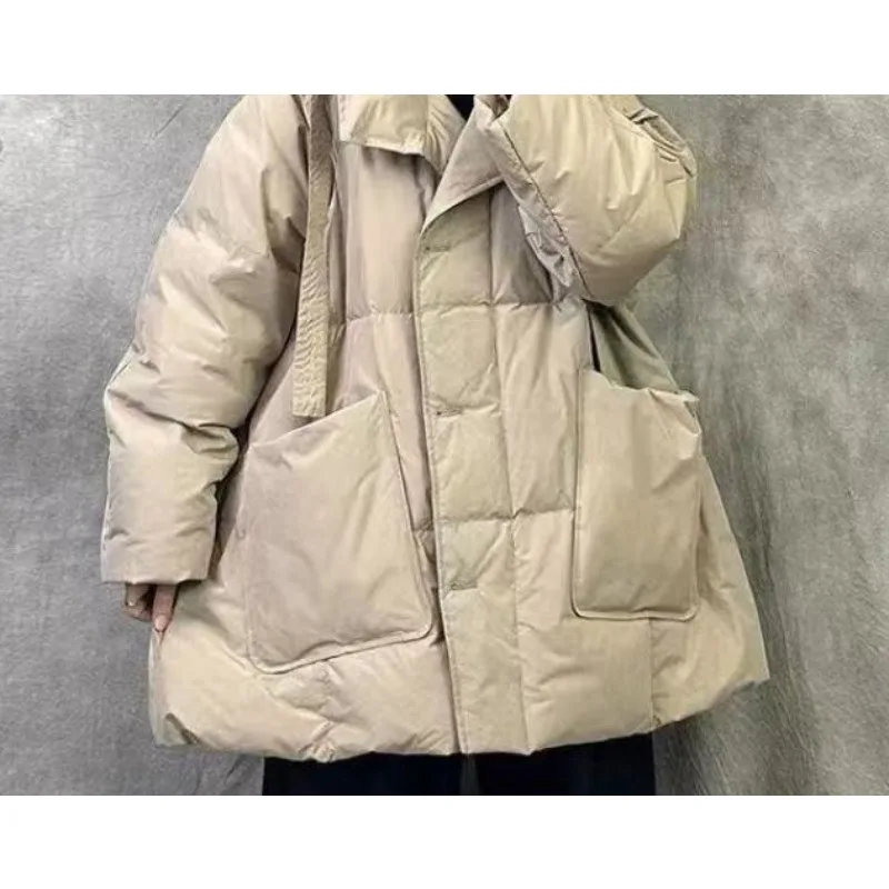 الراقية المألوف والدافئة أسفل سترة عارضة بطة أسفل بسيط نمط جديد مقنعين منتصف طول أنيق فضفاض جيب الشتاء سترة