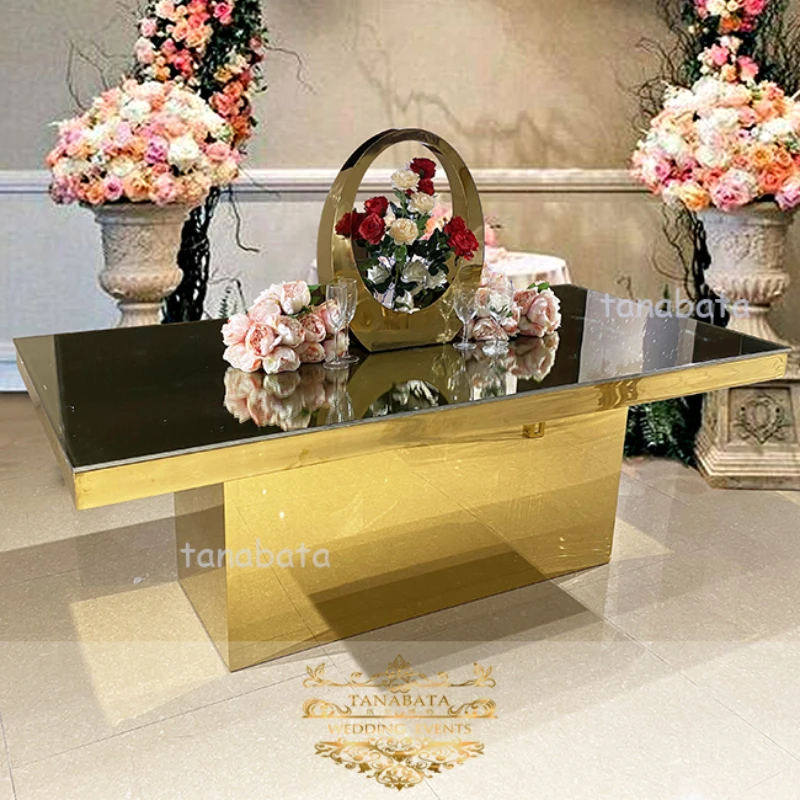 Mirror glass top event gold stainless steel metal tables and chairs for events