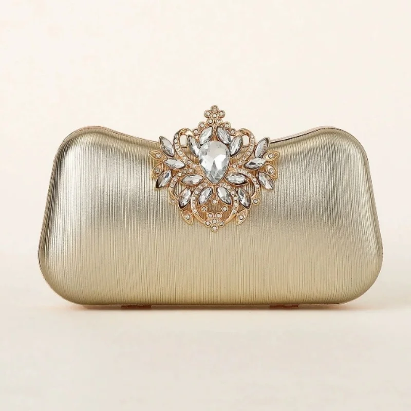 Dark Green Velvet Clutch Bag Luxury Rhinestone Floral Brooch Hard Evening Handbag Elegant Wedding Party Ladies Purse Gold Color view 2