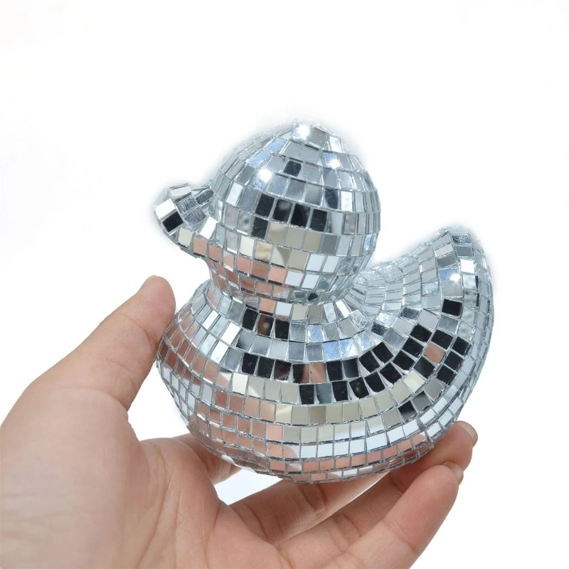 Silver Duck Reflective Ornament Glass Mirrored Discos Figurine Statue for Party Stage Wedding Music Festival