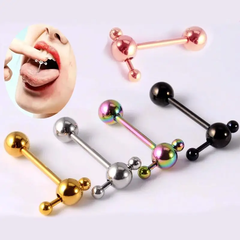 1PC 14G Stainless Steel Tongue Rings Removable Ball Tongue Barbell 16mm Slave Ring Piercing Barbell Piercing Body Jewelry