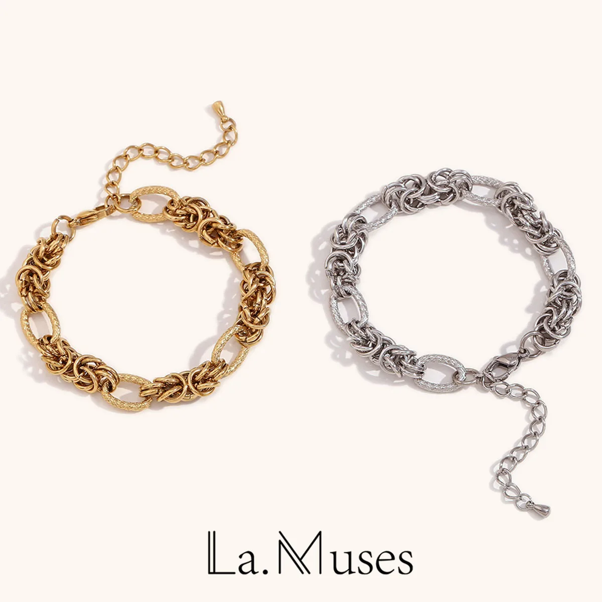 La. Muses Hip Hop Knot Chain Stainless Steel Women's Bracelet Exaggerated Design Waterproof Jewelry Gift