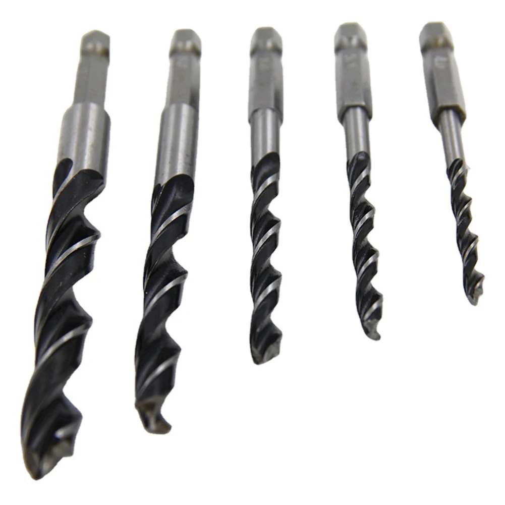 Three-pointed Drill Bits Tri-point Drill Woodworking Tools /10mm /5mm /6mm 5 Piece Set Hex Shank High Carbon Steel