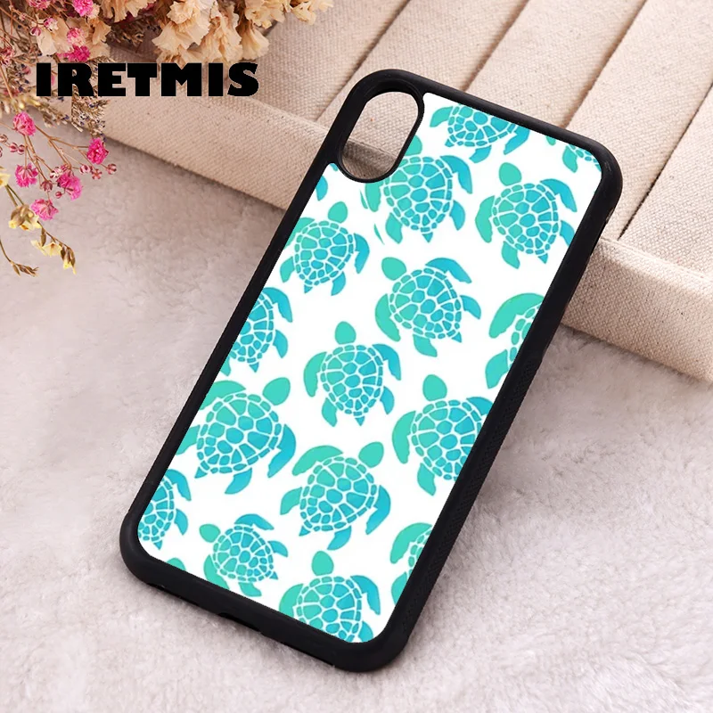 Iretmis Phone Cover Case For iPhone X XS Max XR 11 12 13 PRO MINI 14 15 16 Plus Rubber Silicone TPU Turtle Blue Green