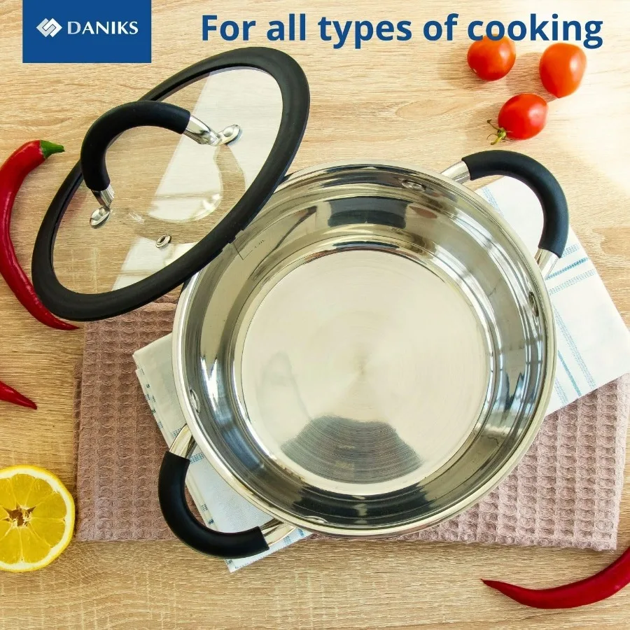 مجموعة أواني الطبخ التعريفي المصنوعة من الفولاذ المقاوم للصدأ مكونة من 11 قطعة من أورلاندو - قدر آمن للاستخدام في غسالة الأطباق، مقلاة، أوعية بمقابض مقاومة للحرارة، Gla #5