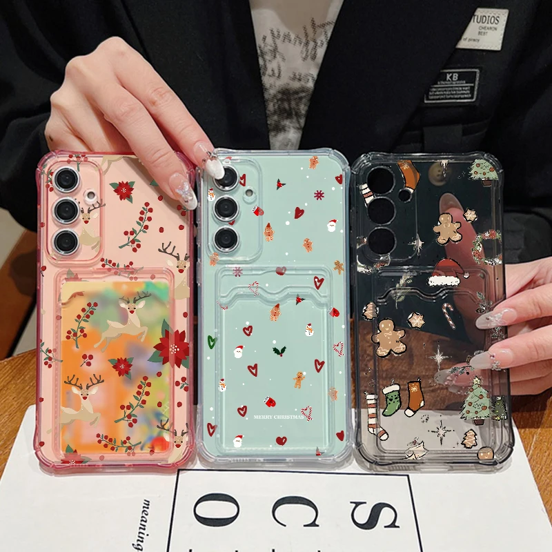 Custodia per telefono in TPU con tasca per carte per Samsung Galaxy A17 A56 A16 A36 A55 A15 A25 A35 A26 A54 5G Cover morbida stampata con cuore d'amore alce carino