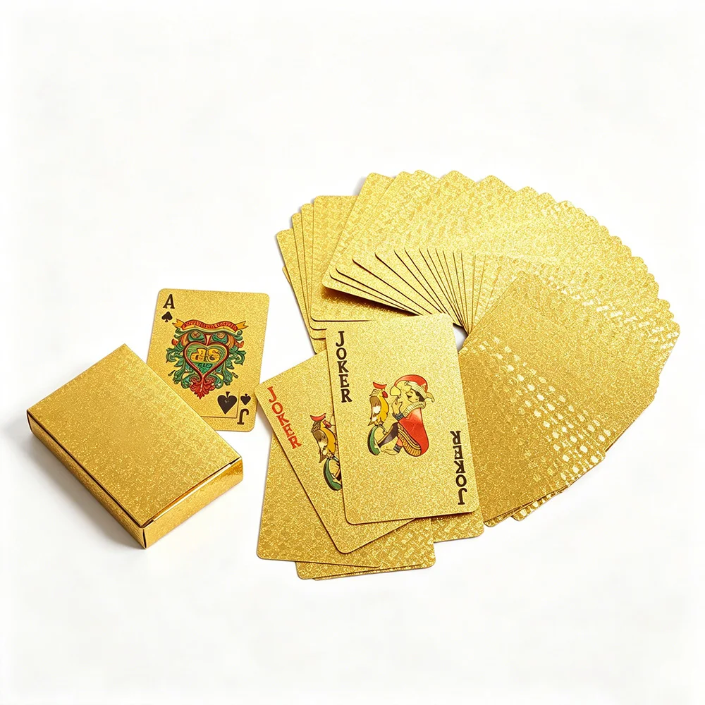

54-Card Gold Foil Playing Cards (9x6cm), Creative Gold-Plated Playing Cards, Perfect for Family Entertainment and Parties