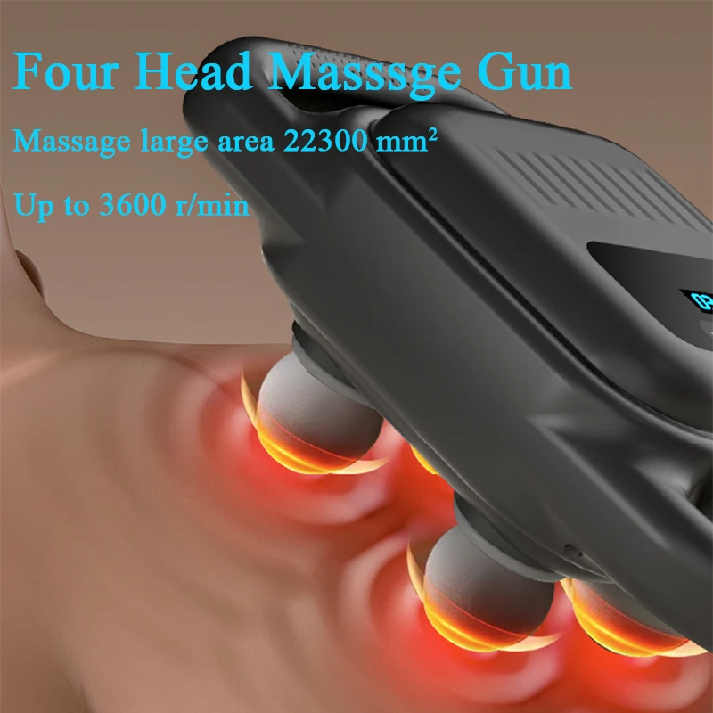 Newest Four Head Professional Fascia Massage Gun 3 Mode ELectric Percussion Massager Back Leg Neck Body Relax Fitness shaping