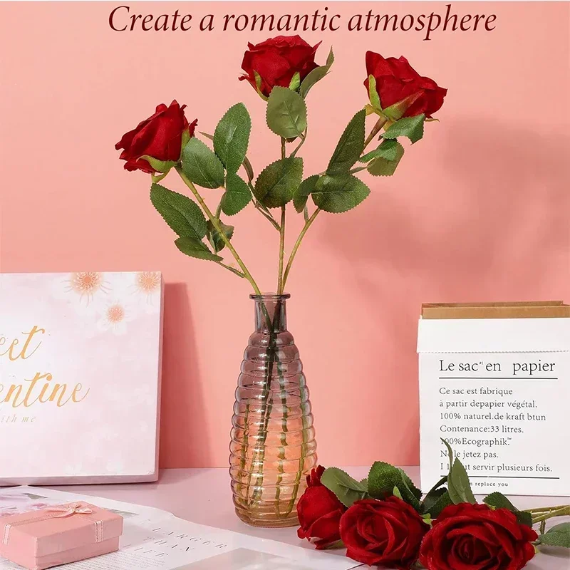 50 ks samet růže umělý růže květin opravdový dotek falešná roses florals pro valentine's DIY svatební kytice večírek domácí dekorace