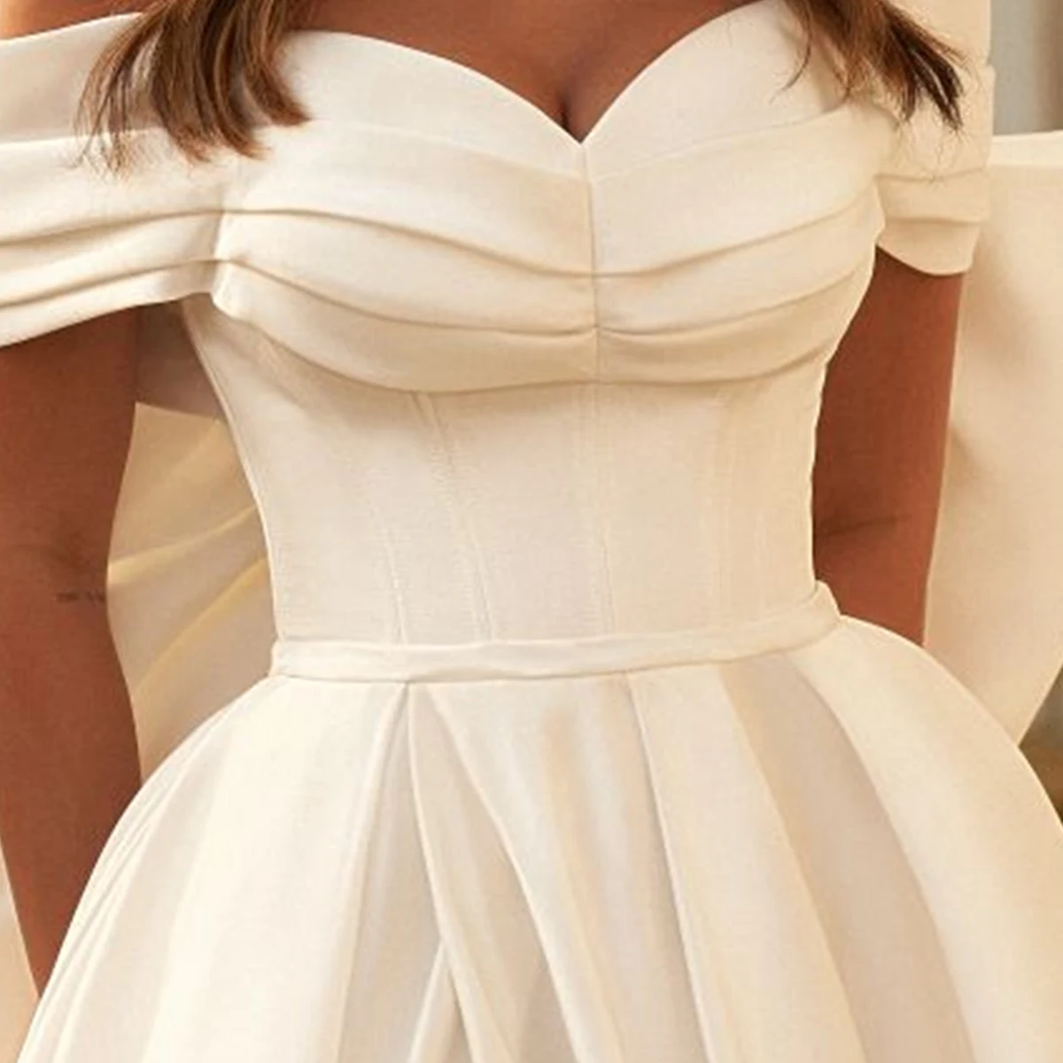 Elegante cetim fora do ombro vestido de casamento com arco longo fenda vestido de baile para as mulheres sem costas vestido de festa de noiva novia