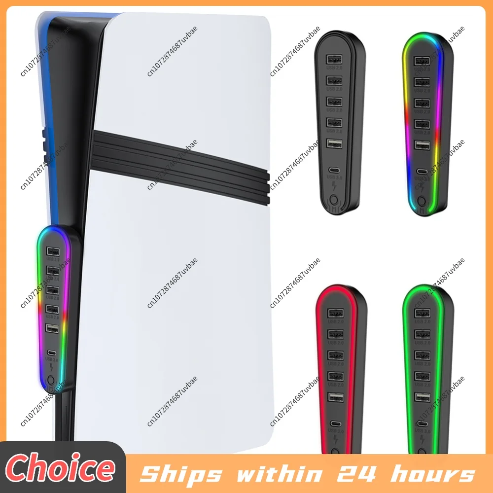 6 Ports USB Hub for PS5 Pro/Slim RGB Light USB Extender Data Transfer Extender for 5 Pro/Slim Gaming Accessories