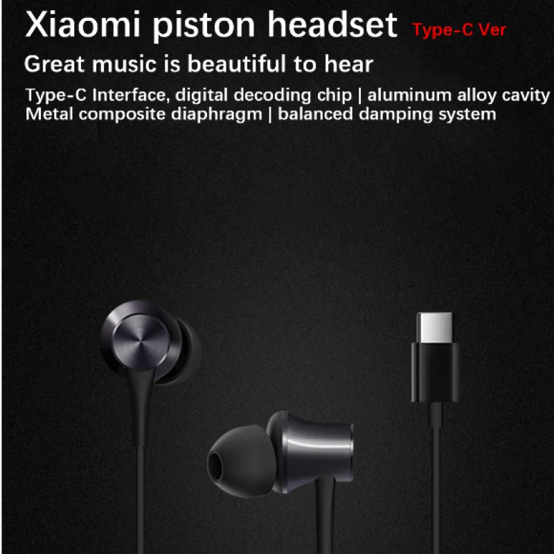 Original Xiaomi Piston 3 Earphone Type-c Version In-Ear Mi Earphones Wire Control With Mic For Mobile Phone Headset Iphone15