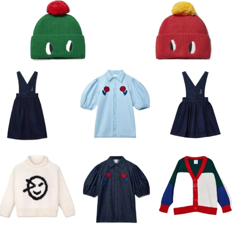 

Girls' Dress 2025 Fall New Arrival Blue Rose Children's Denim Dress 100% Cotton Girls' Suspender Long Dress Children's Clothing