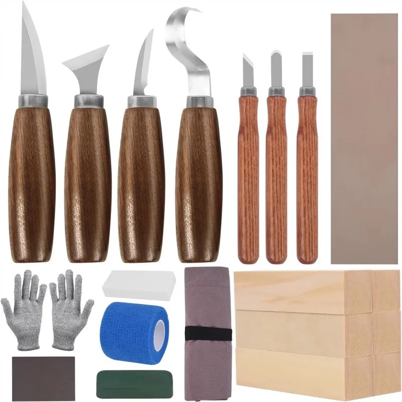 5-20Pcs Wood Carving Kit Wood Carving Knife Set for Beginners Kids Whittling & Blocks & Knife Gloves for Widdling