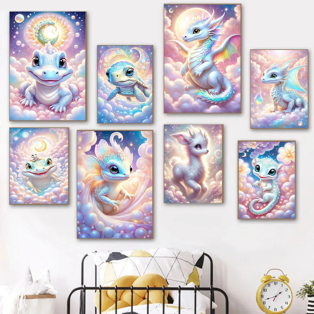 Diamond Cute Pearl Colored Animals Painting DIY Mosaic Kits Dragon Turtle Crocodile Full Drills Embroidery Cross Stitch Decor