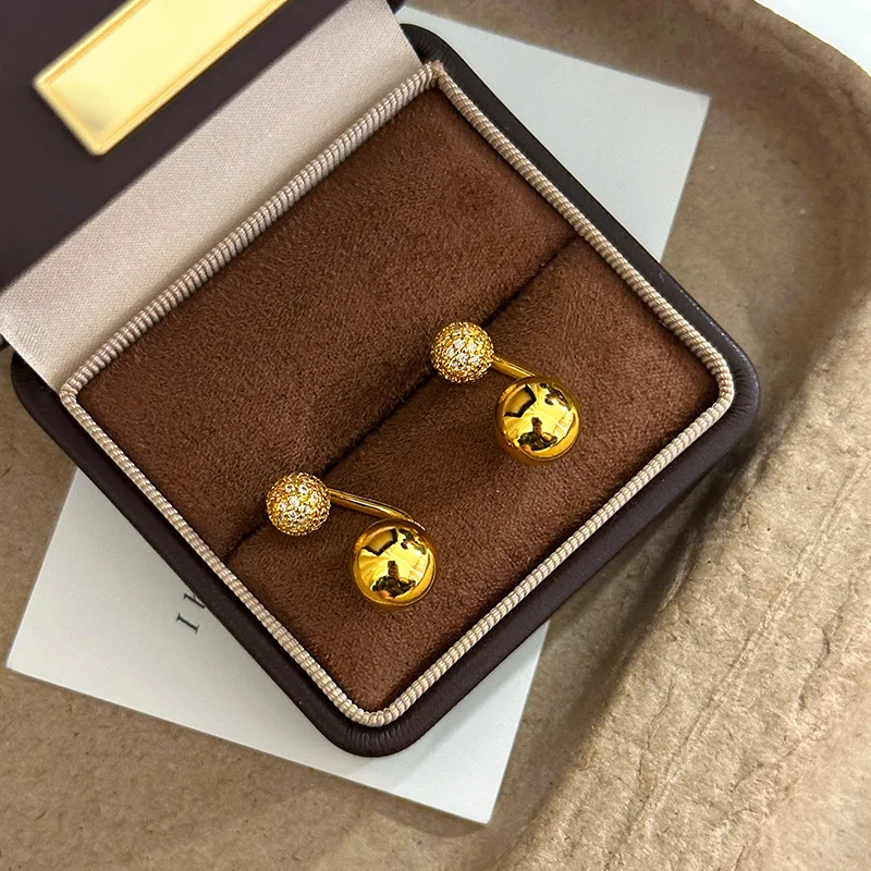 Luxury 9999 24K Real Gold, a Two-piece Gold Bean Earring with High-end Feel Unique Earrings Versatile Style Earrings