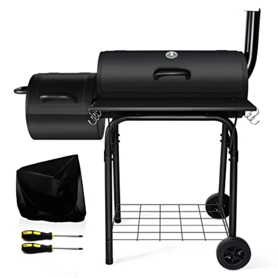 

Outdoor Charcoal Grill with Smoker, 14Inch Wide Charcoal Grill with Offset Smoker for Backyard Party Cooking, 438 Sq.in. BBQ Co