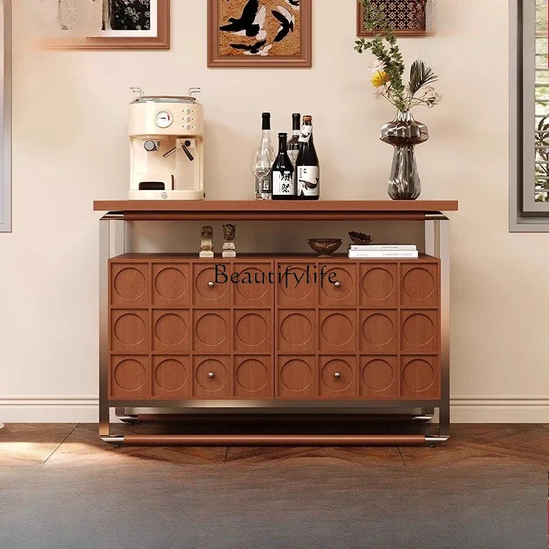 

yj32 Chinese antique entrance cabinet French retro integrated solid wood storage side cabinet against the wall