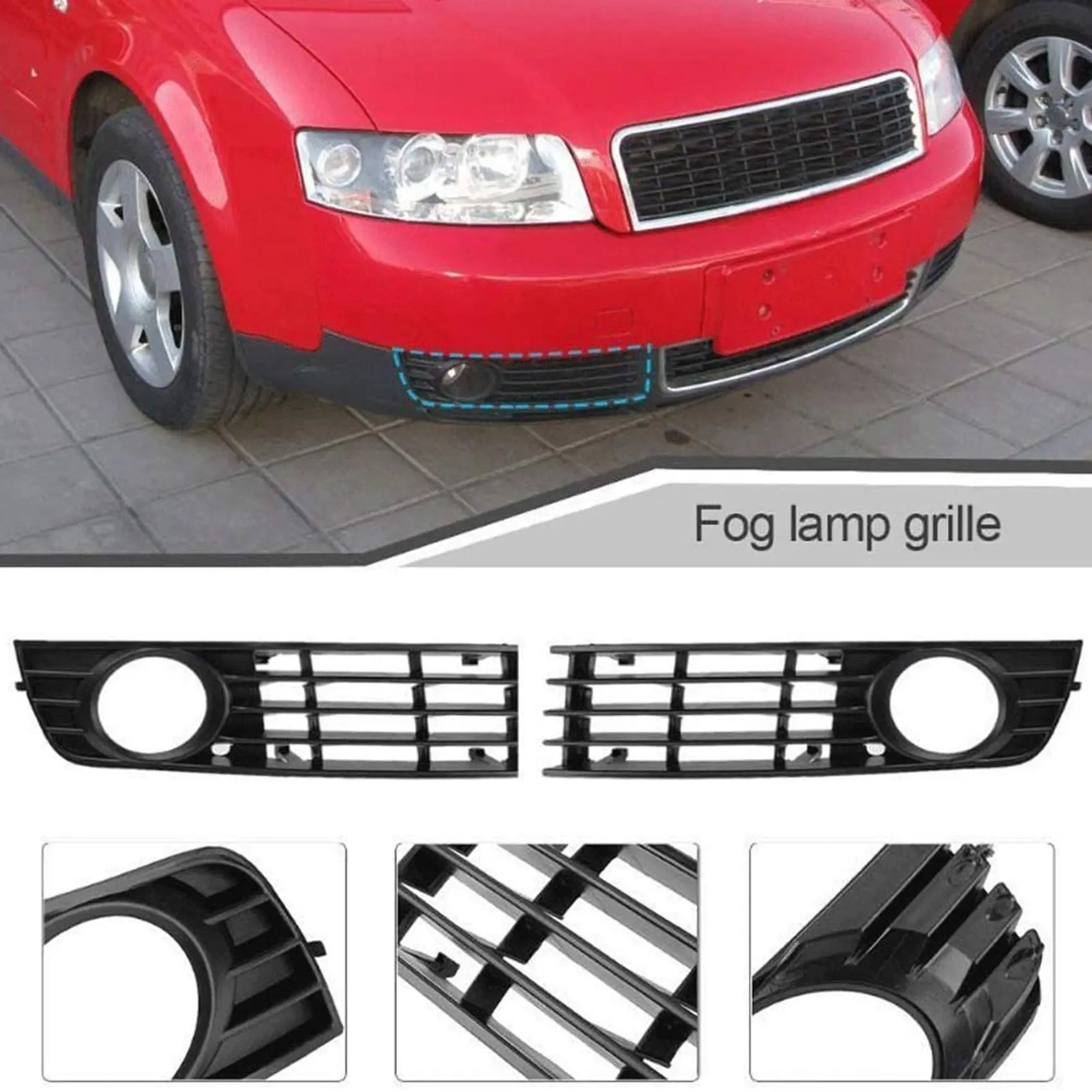 مصباح ضباب أمامي لشبك المصباح الأيسر والأيمن ، شبكة مصابيح السيارة لـ A4 B6 سيدان أفانت كواترو-أودي ، 2